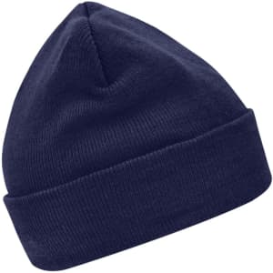 A navy knitted beanie featuring Thinsulate™ insulation. The beanie has a folded cuff and a simple design.