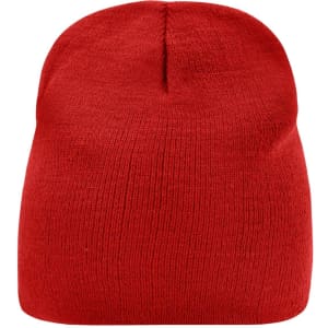 A red beanie with a simple, smooth texture and no visible branding.