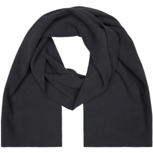 A fleece scarf in a solid dark grey colour, featuring a smooth and soft texture. It has a logo.