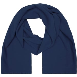 A navy blue fleece scarf with a soft, smooth texture, folded neatly. It features a simple design without patterns.