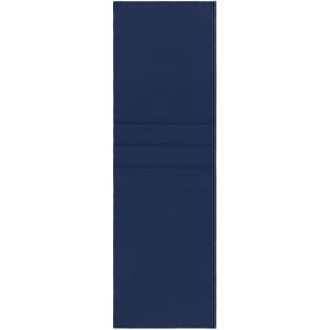 A navy fleece scarf with a smooth texture and three stitched lines for design detail. It features a branding logo.