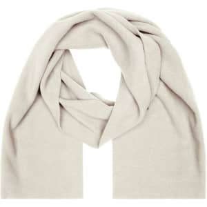 A fleece scarf in a soft beige colour, featuring a simple design with a textured finish.
