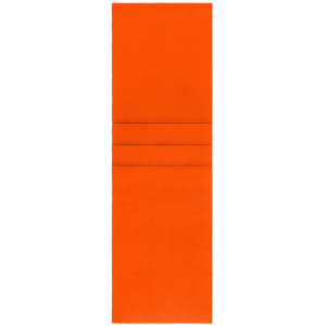 An orange fleece scarf featuring a smooth texture, folded with three stitched sections. It has a logo on one side.