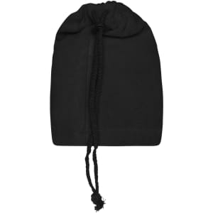 A black balaclava with a drawstring at the opening, featuring a smooth, flexible fabric.
