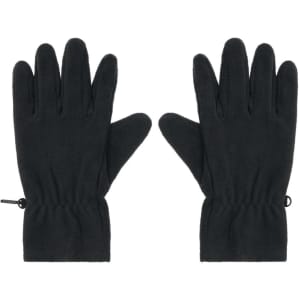 Black microfleece gloves with an elasticised wrist for a snug fit. Features a logo on the fabric.