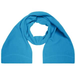 A microfleece scarf in bright blue, featuring a smooth, soft texture and a simple design. It includes a logo.