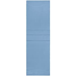 A light blue microfleece scarf with a simple, smooth design and a logo.