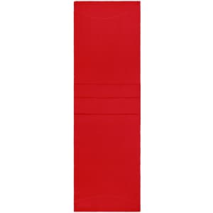 A red microfleece scarf displayed flat, featuring a smooth texture and a simple design. It includes a logo.