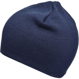 A navy cotton beanie with a snug fit, featuring a simple design and no visible logos.