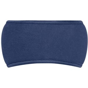 A navy Thinsulate™ headband with a smooth textured surface and stitched edges. It features a logo.