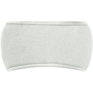 A Thinsulate™ headband in light grey, featuring a soft, fleece-like texture and a curved design. It has a logo on it.