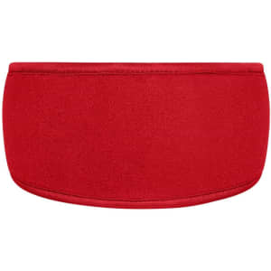 A red Thinsulate™ headband with a soft, curved design, featuring branding.