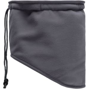 A grey Thinsulate™ neckwarmer with an adjustable drawstring, designed for warmth and comfort.