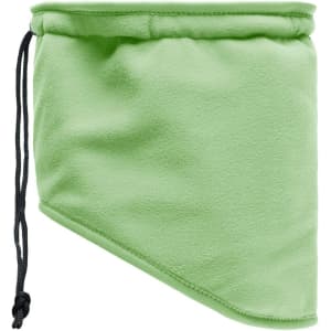 A green Thinsulate™ neckwarmer featuring a drawstring for adjustment, made from soft fabric.