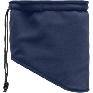 A dark navy Thinsulate™ neckwarmer featuring a drawstring for an adjustable fit. Soft fleece material included.