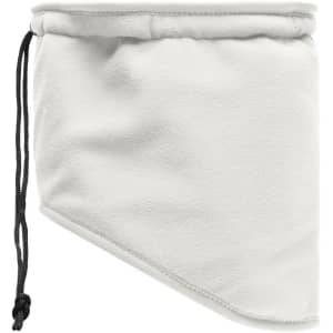 A white Thinsulate™ neckwarmer made of fleece with an adjustable drawstring.