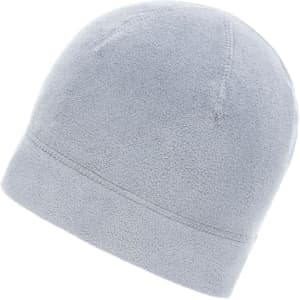 A light grey microfleece beanie with a simple design and no visible logos or branding.