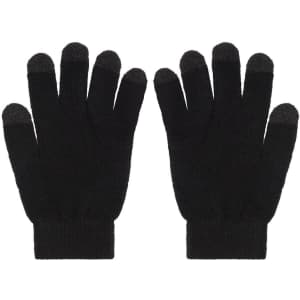 Knitted gloves in black, featuring touch-screen fingertips for convenience. The gloves have a snug fit.