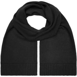 A black melange scarf with a ribbed texture, featuring a simple design and a soft finish.