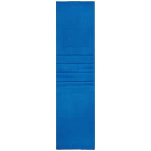 A blue promotional scarf with a branding logo, featuring a simple, elongated design.