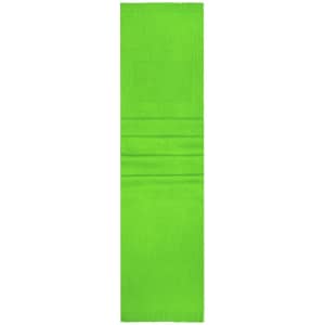 A bright green promotion scarf featuring a logo or branding, designed as a clothing accessory.