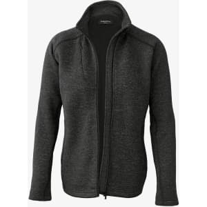 A polar fleece jacket in dark grey with a full zip and a sleek design. Features a logo on the chest.