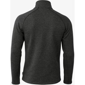 A polar fleece jacket in dark grey, featuring a high collar and long sleeves, with a small logo on the back.