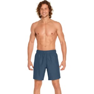 Men's volley swim trunks in a blue colour, featuring an elastic waistband and a logo on the side.