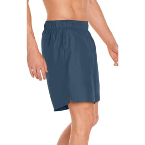 Men's volley swim trunks in a deep navy colour, featuring an elastic waistband and a side pocket, with branding present.