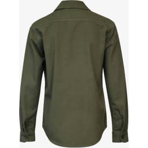 A back view of a green Napa Unisex Shirt with long sleeves and a collar. It features a logo on the label.