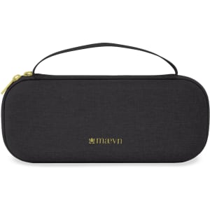 A black Stethoscope case with a gold logo and a handle for easy carrying.