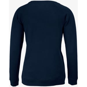 A navy sweatshirt with a simple design, featuring a crew neck and long sleeves. It has a logo on the back.