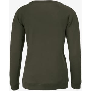A green women's sweatshirt with a simple design and long sleeves, featuring a logo on the back.
