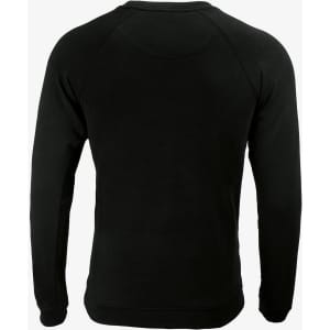 A black men's sweatshirt with long sleeves and a classic fit, featuring a logo on the back.