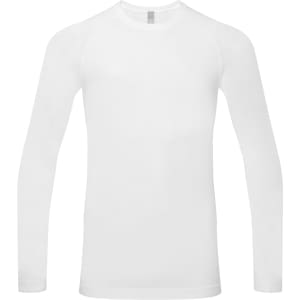 A long-sleeve underscrub baselayer in white, featuring a fitted design and a logo.