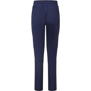 Navy women's cargo pants featuring a stretch fabric, elastic waistband, and a pocket on the back.
