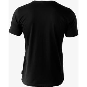 A black men's t-shirt featuring a classic round neckline and short sleeves, designed for casual wear.