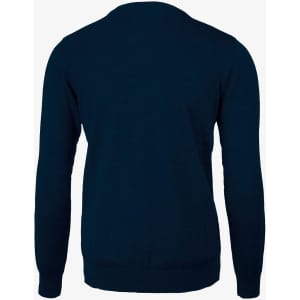 A navy blue cardigan with long sleeves, featuring a simple design and no visible fastenings. Includes branding.