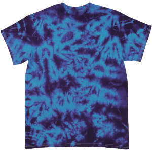 A blue and purple Crinkle Tie Dye T-Shirt featuring a vibrant, swirling pattern. The shirt has a standard crew neck design.