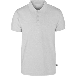 A light grey men's pique polo shirt featuring a three-button placket and a small logo on the side.
