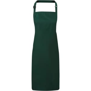 A waterproof bib apron in deep green with an adjustable neck strap and a plain design.