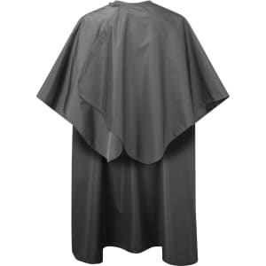 A waterproof salon gown in a sleek grey finish, featuring a loose, flowing design. It has a logo on the back.