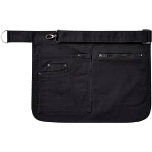 A black utility hip apron featuring multiple pockets and a belt attachment, designed for practical use.