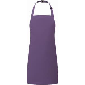 A purple kids bib apron with a neck strap and a fastening, featuring a simple design and no visible logos.
