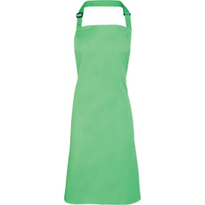 A green bib apron with a neck strap and adjustable buckle, designed for chefwear uniforms.