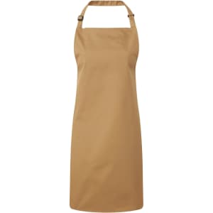 A brown chef's bib apron with a neck strap and no visible logos or branding.