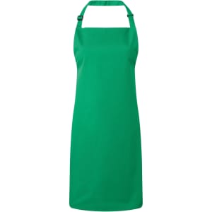 A green bib apron with adjustable neck strap and no visible branding. Suitable for chefwear and uniforms.