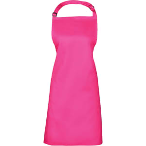 A bright pink Colours Bib Apron with a neck strap, designed for chefwear. It features a branding logo.