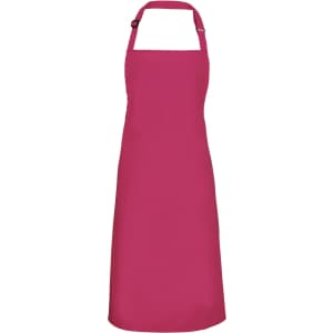 A pink bib apron featuring adjustable neck straps and a solid design, suitable for chefwear uniforms.