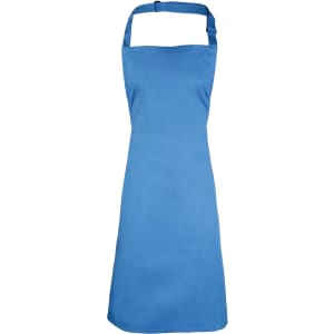 A blue bib apron with a neck strap and no visible branding, suitable for chefwear or uniforms.